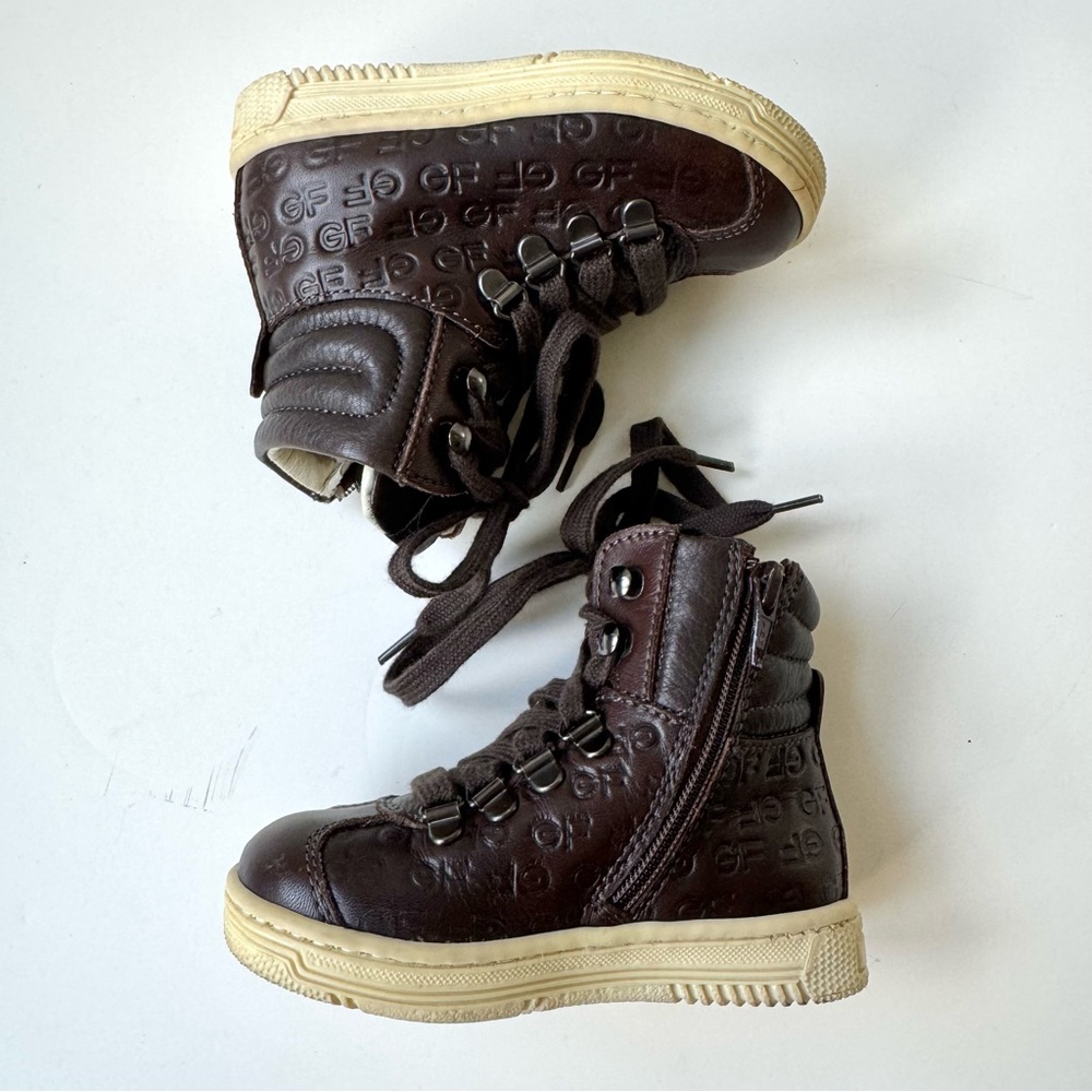Gianfranco GF Ferre Embossed Leather Baby Boots Unisex EU 20 US 4.5 Brown Italy